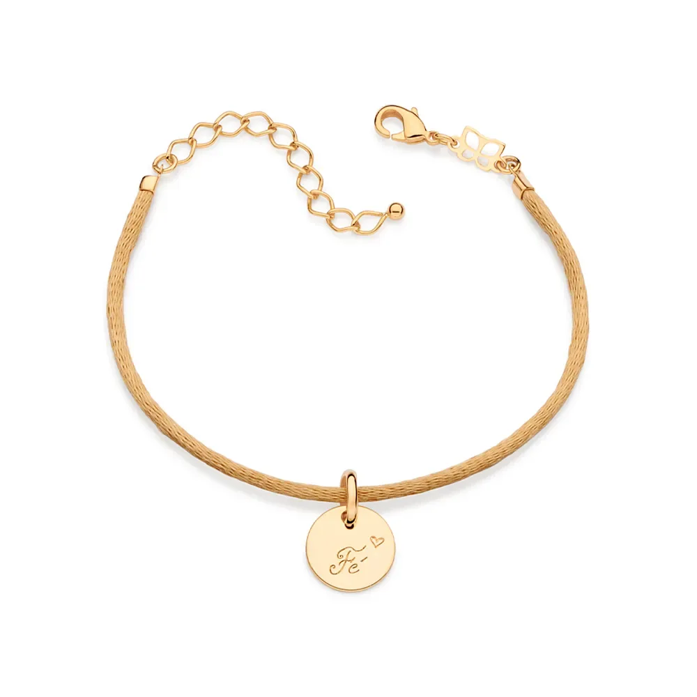 Pulseira Te Dedico Folheada a Ouro 18k Com Fio Acetinado e Pingente Escrito Fé - Tam.20 552116