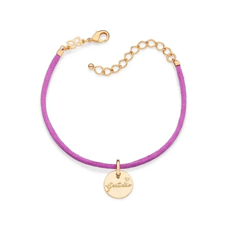 Pulseira Te Dedico Folheada a Ouro 18k Com Fio Acetinado e Pingente Escrito Gratidão - Tam.20 552117