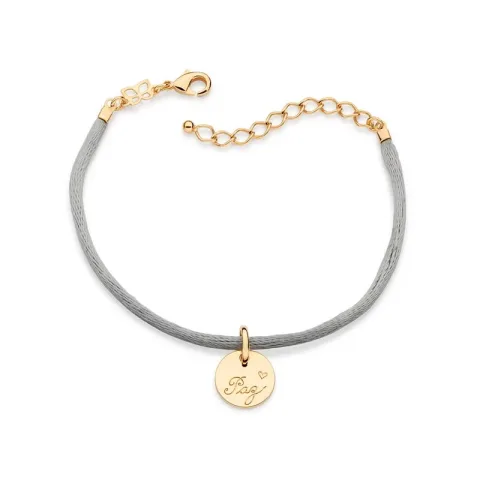 Pulseira Te Dedico Folheada a Ouro 18k Com Fio Acetinado e Pingente Escrito Paz - Tam.20 552118