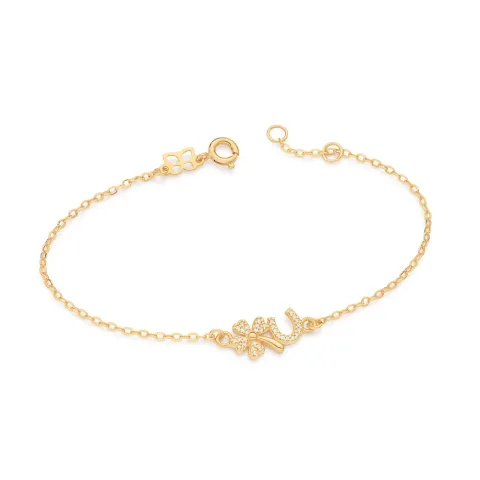 PULSEIRA TREVO DE QUATRO FOLHAS E FERRADURA BANHADA A OURO 18K COM ZIRCÔNIAS 552235