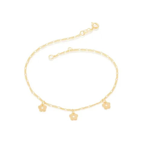 Tornozeleira Folheada A Ouro Com Flores - tam.25 550623