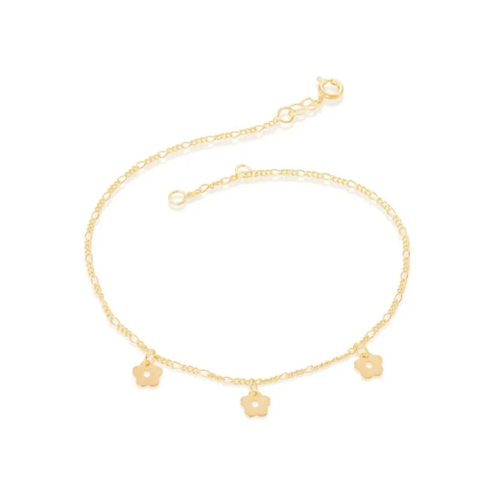 Tornozeleira Folheada A Ouro Com Flores - tam.25 550623